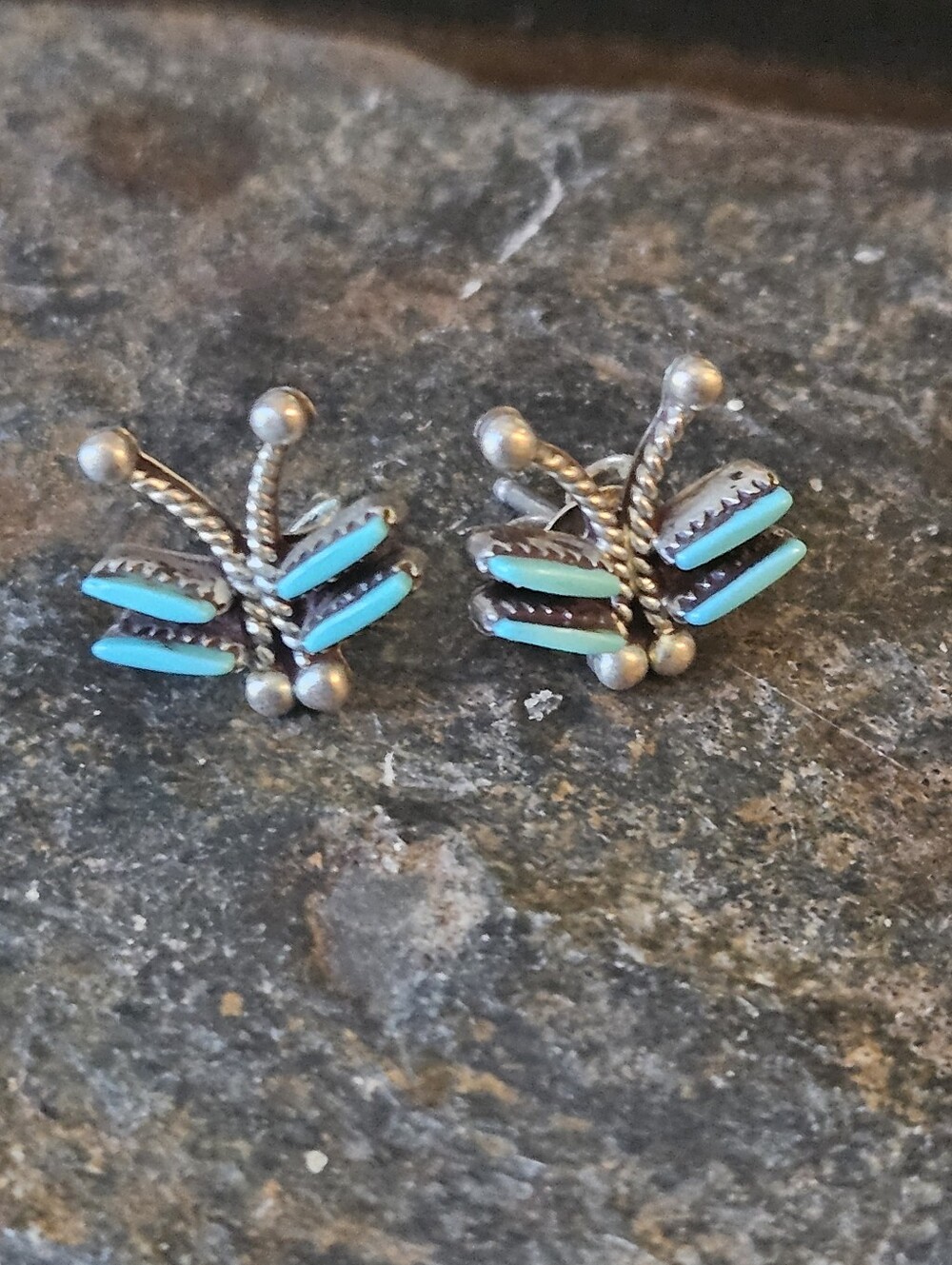 Zuni Sterling Silver Turquoise Butterfly  Stud Earrings